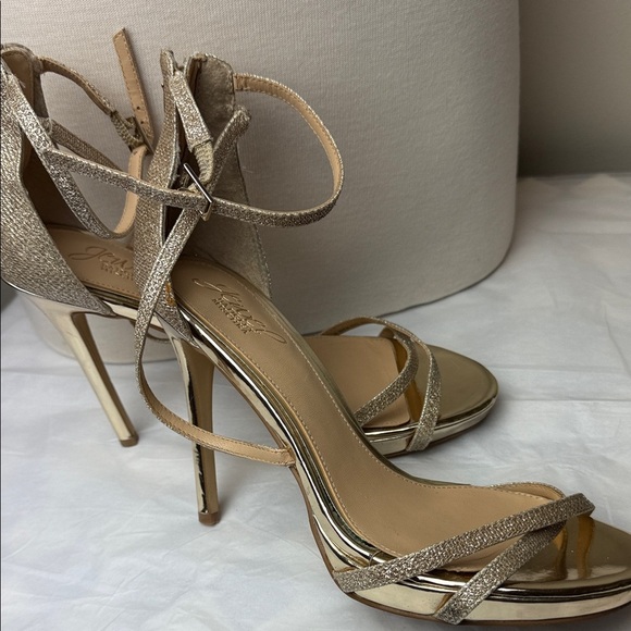 Badgley Mischka Galen Platform Elegant Gold Glitter Strappy Heels Size 8.5 - Picture 5 of 7
